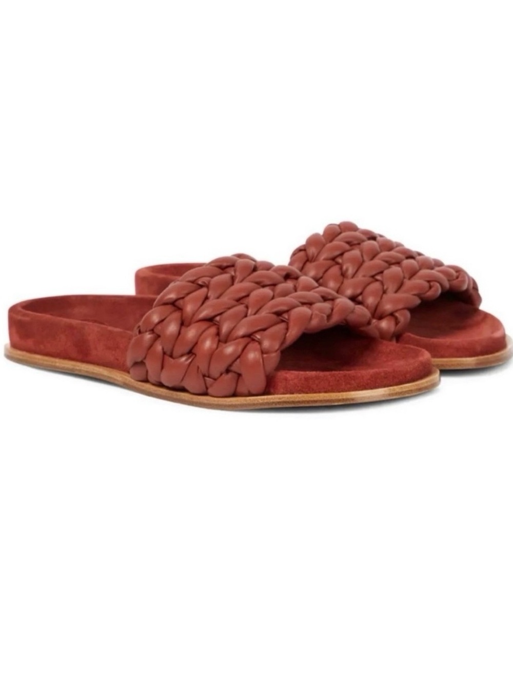 CHLOE RED BRAIDED LEATHER SLIDES